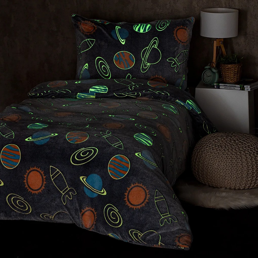4Home Planetarium flanel világító ágyneműhuzat, 140 x 200 cm, 70 x 90 cm