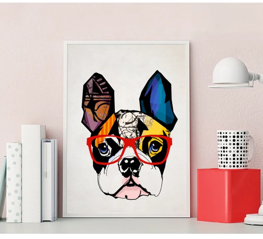 Absztrakt francia buldog fejes poszter, 20x30 cm