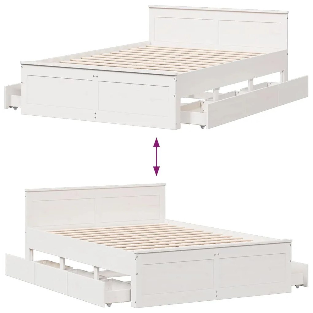 fehér tömör fenyőfa fejtámlás ágykeret matrac nélkül 140x190 cm