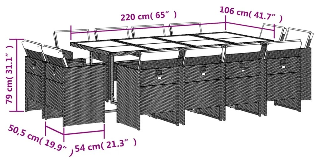 13részes vegyes bézs polyrattan kerti étkezőgarnitúra párnákkal