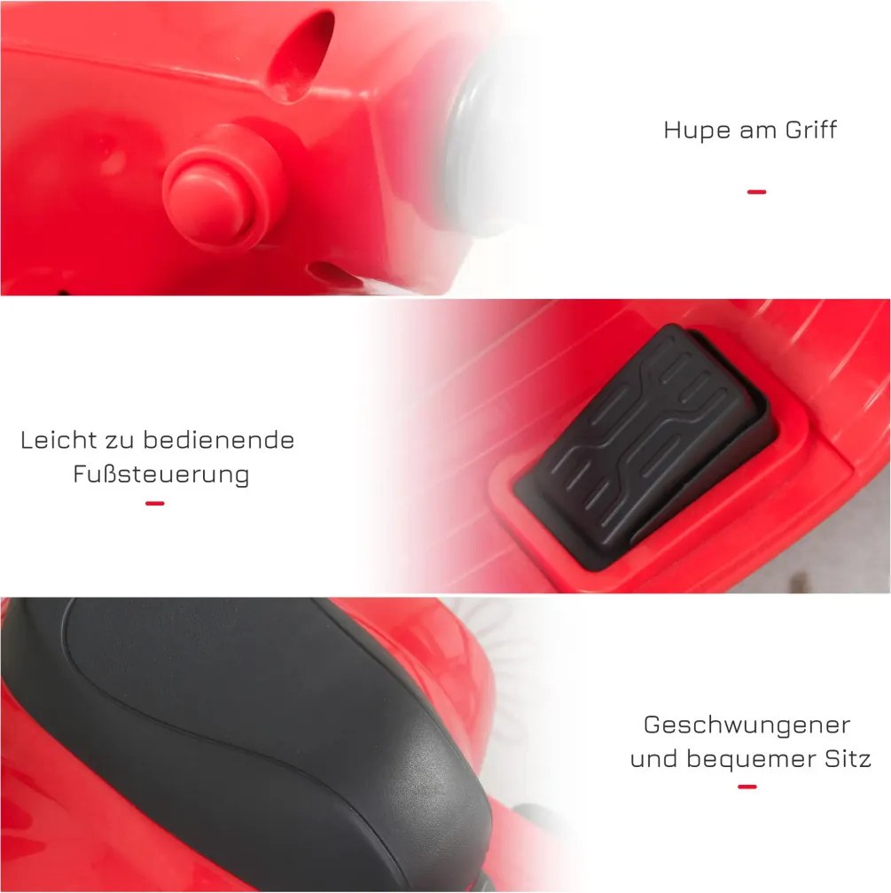HOMCOM Elektromos gyerekmotor vespa, LED fénnyel, hanggal, 18-36 hónapos korú, piros