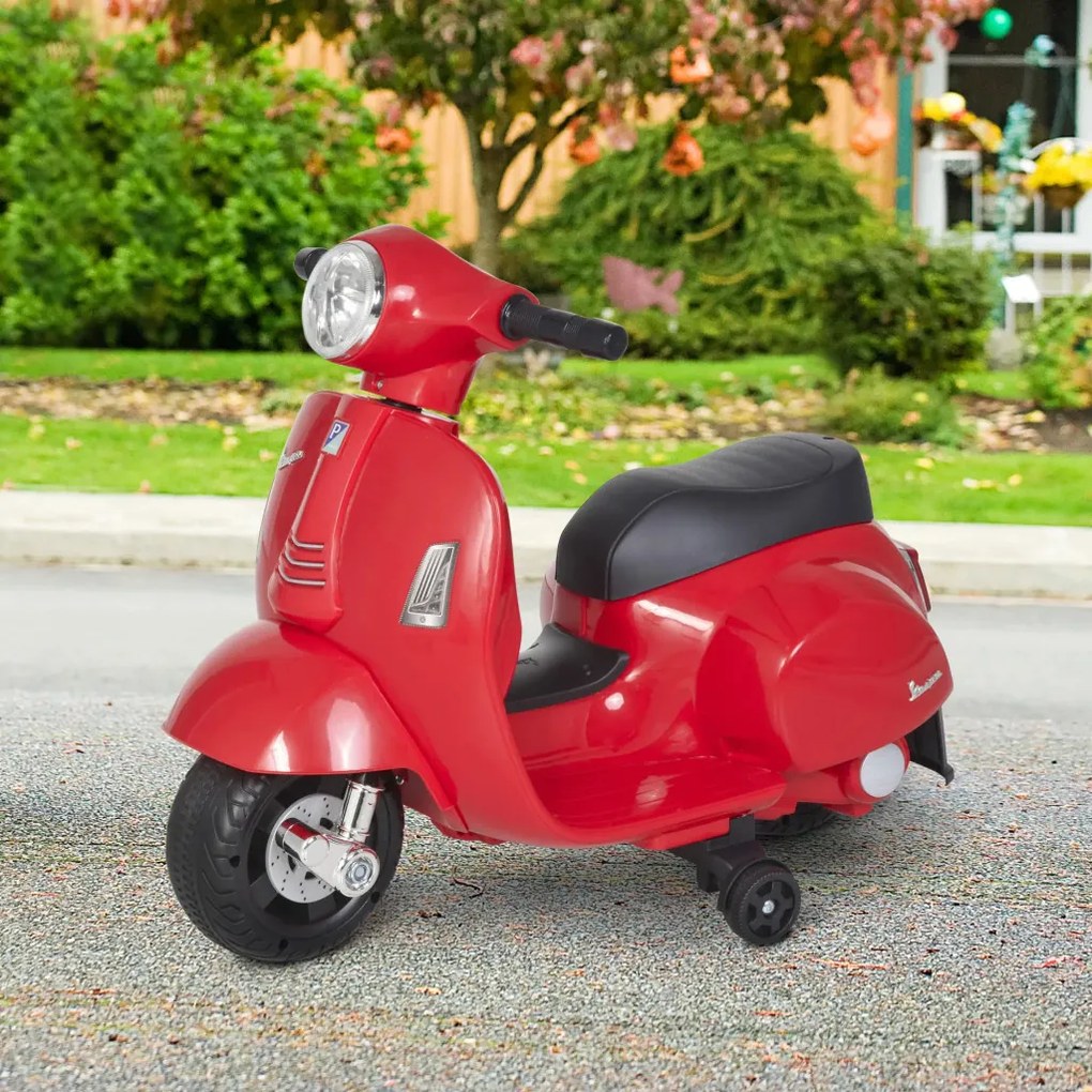 HOMCOM Elektromos gyerekmotor vespa, LED fénnyel, hanggal, 18-36 hónapos korú, piros
