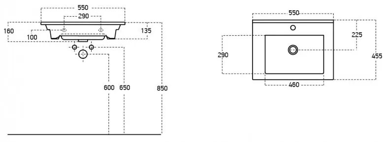 TMP VIVA 55 fali fürdőszobabútor - Sanovit ATRIA 9055 porcelán mosdóval - 55x45,5 cm