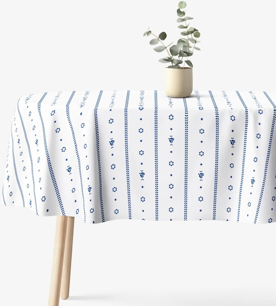Goldea ovális pamut terítő - fehér folklór 140 x 220 cm