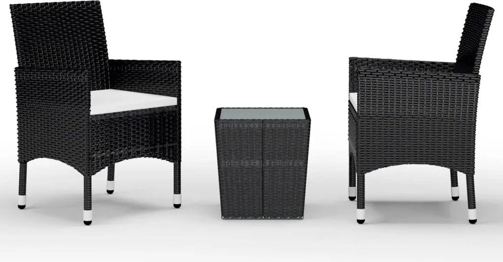 vidaXL 3 részes fekete polyrattan és edzett üveg kerti bisztrószett