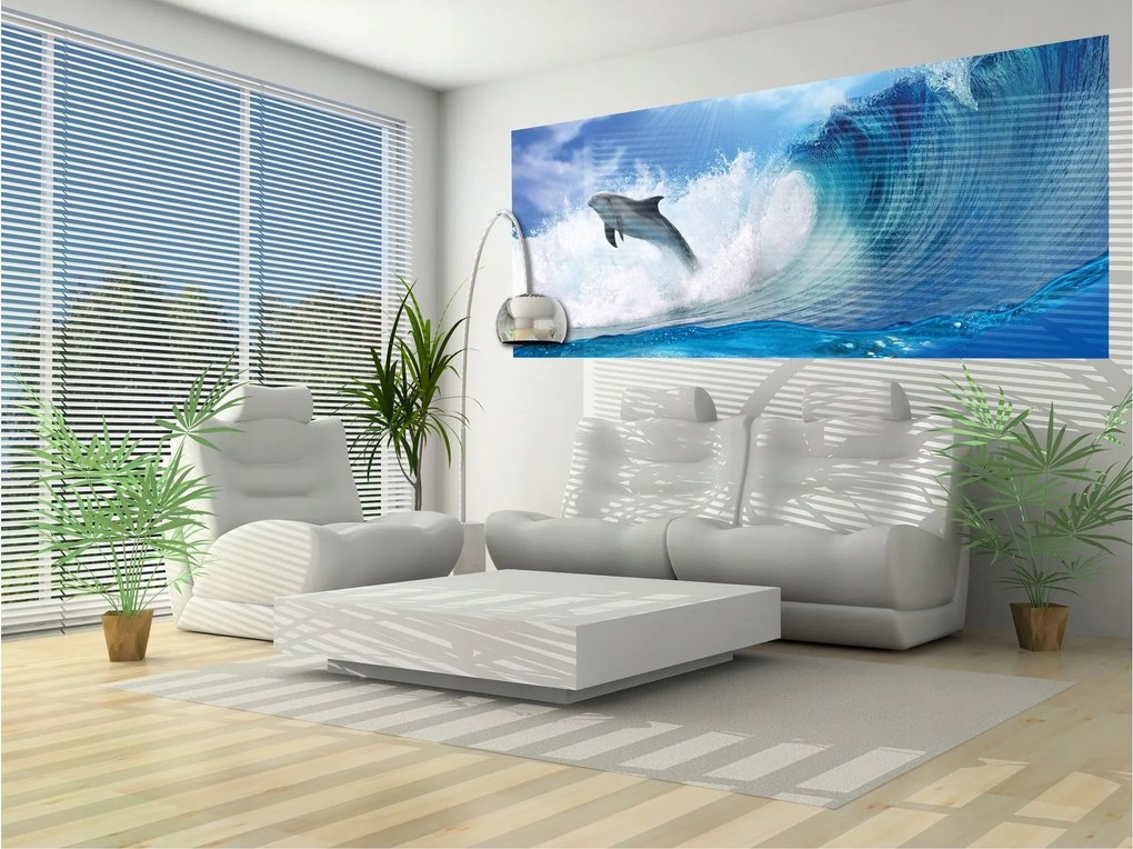 Flizelin fotótapéta Delfinek óceán hullám kék 250x104 +ragasztó
