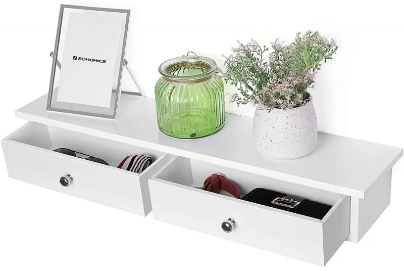 Fehér fali polc 2 fiókos 65 x 15 x 10 cm