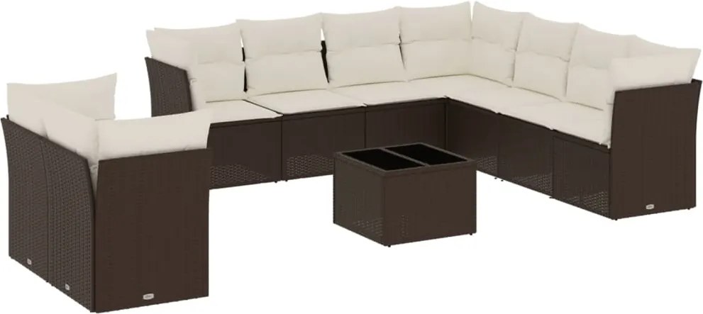 vidaXL 10 részes barna polyrattan kerti ülőgarnitúra párnákkal