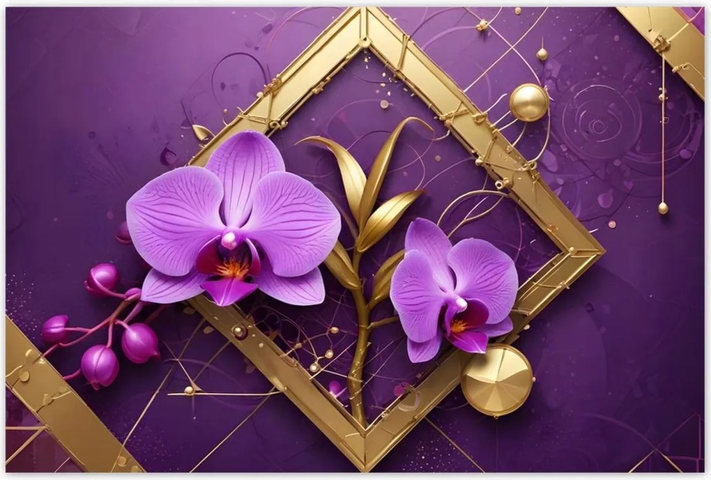 Poszterek 120x80 Lila orchideák és arany