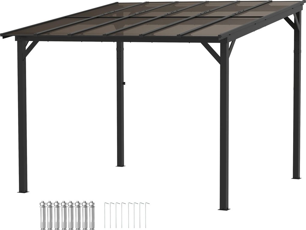 Outsunny Pergola Pavilon kb. 3x3m, Vízhatlan, Stabil, Télálló Terasz Fedél UV Védelemmel 50+, Fali Fém Kert Pavilon, Napernyő Kert, Terasz, Erkély Söt