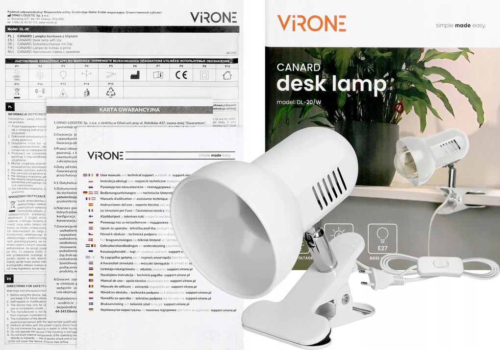 Olvasólámpa csiptetős asztali éjjeli lámpa fehér 15W E27