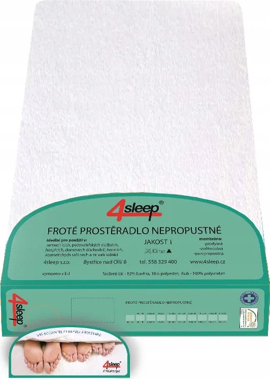 Vízálló frottír lepedő gumiszalaggal 180/200 Fehér