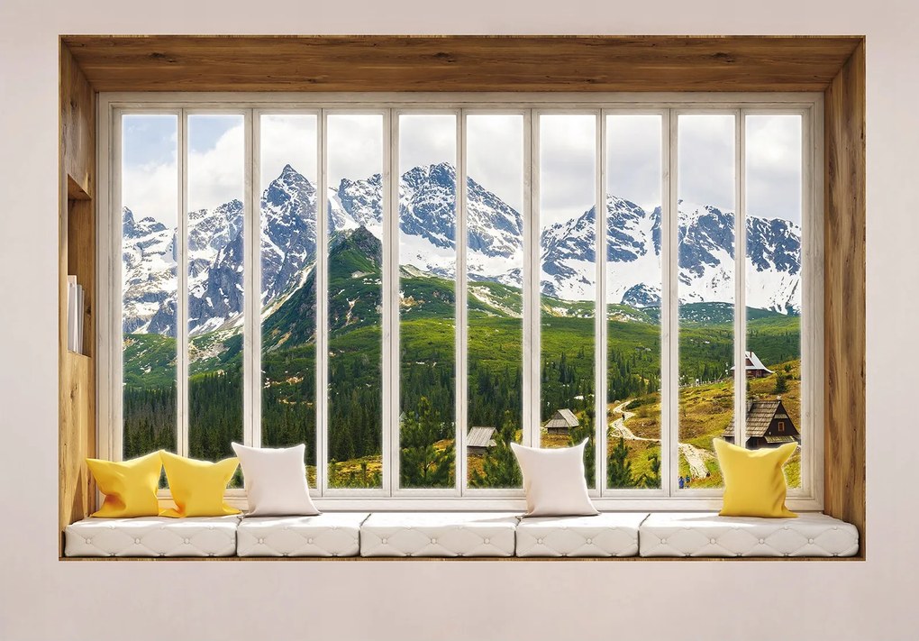 Flizelin fotótapéta Ablak a hegyekre Alpok panoráma kilátás 416x254 +ragasztó