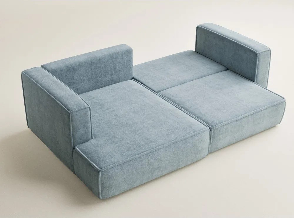 Világoskék zsenília kinyitható-tárolóhelyes sarokkanapé (bal oldali-heverő résszel) Velto – Maison de Rêve