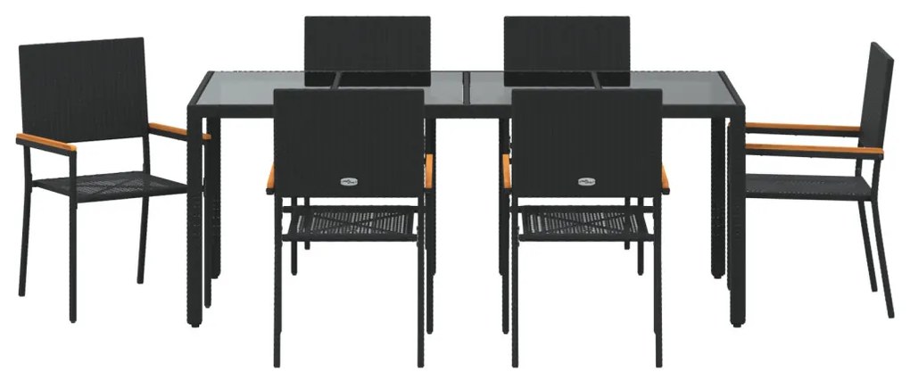 Kert étkező szett 7 pcs Fekete 190 x 90 x 75 cm polirattan