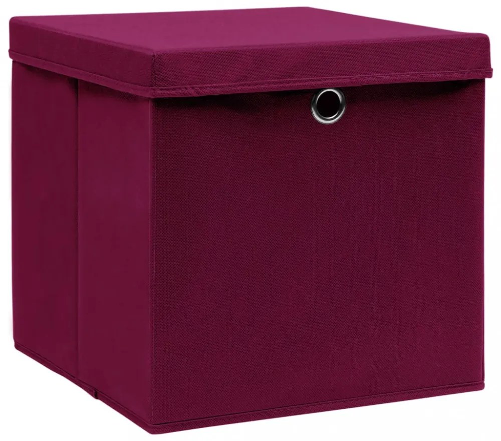 10 db sötétpiros szövet tárolódoboz fedéllel 32 x 32 x 32 cm