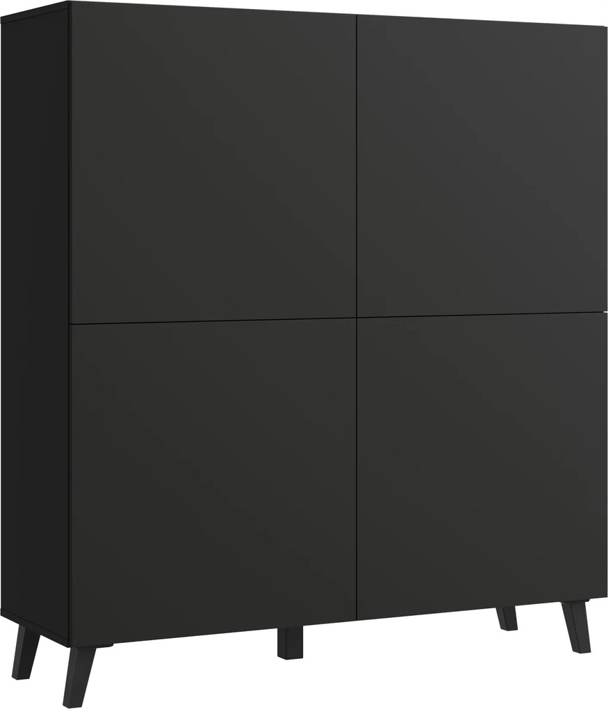 Highboard komód Phuket 120 cm fekete grafit, Tv polc, csendes ház