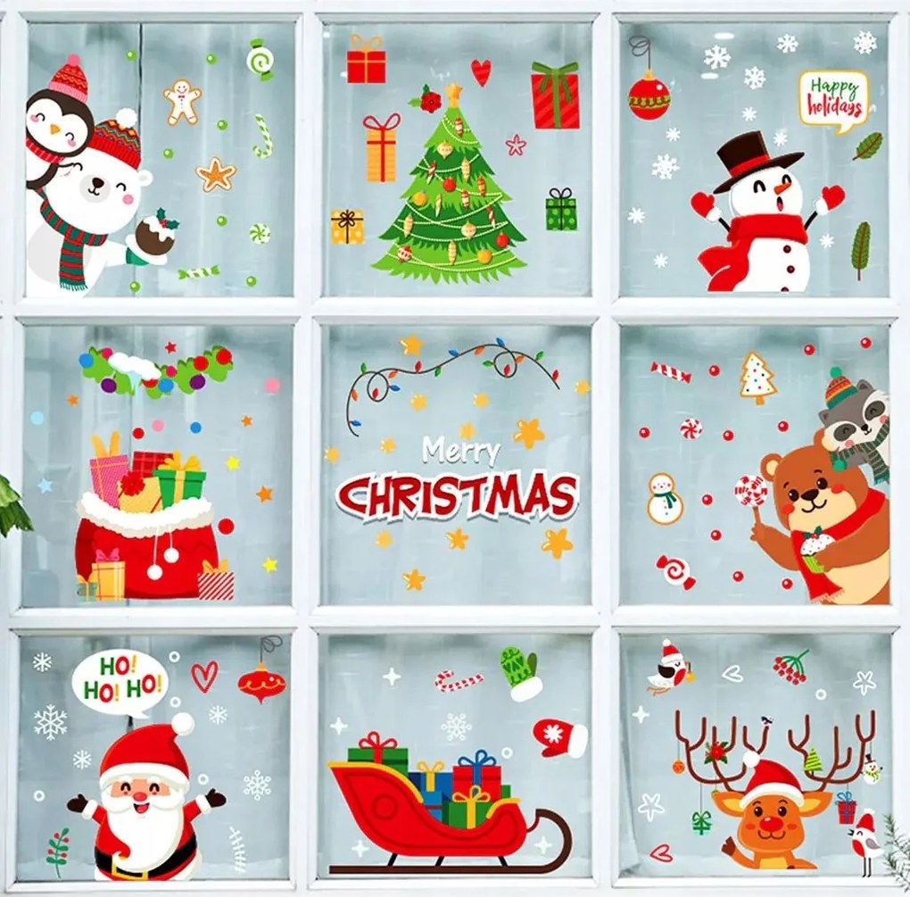 Karácsonyi dekoráció az ablakra Színes öntapadós üveg