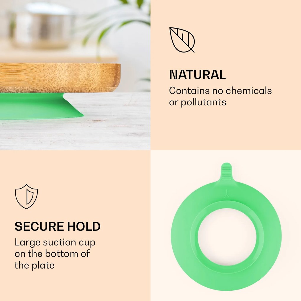 Klarstein Gyermek étkészlet, bambusz tányér és kanál, 250 ml, mellékelve tapadókorong, 18 x 18 cm