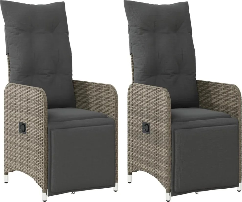vidaXL 2 db szürke polyrattan dönthető kerti szék párnákkal