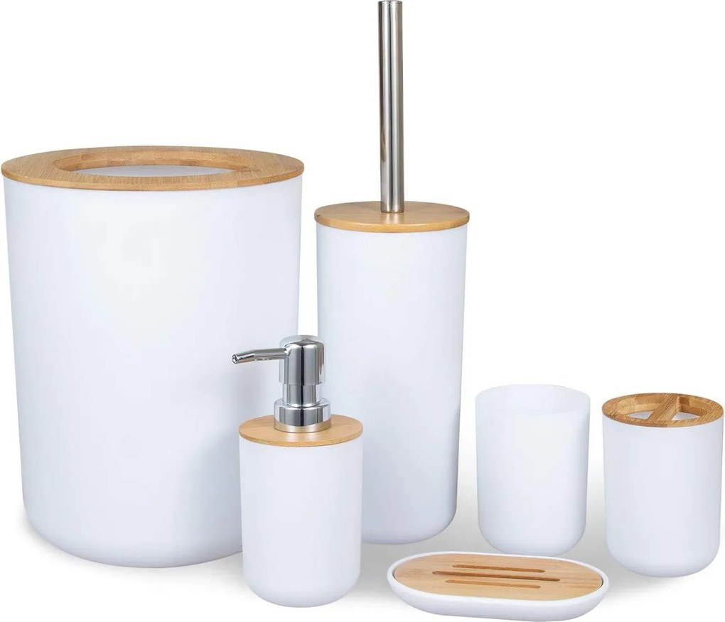 Fürdőszoba Szett Fürdőszoba Kefe Wc Adagoló Kosár Fehér Szett 6in1