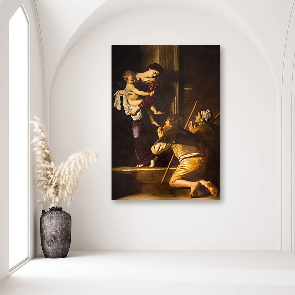 Gario Vászonkép Michelangelo Merisi da Caravaggio, lorettói madonna és a zarándokok, Róma Méret: 60 x 90 cm