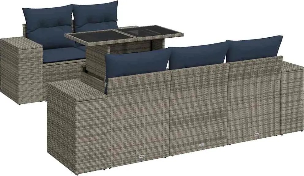vidaXL 6 részes szürke polyrattan akácfa kerti ülőgarnitúra párnákkal