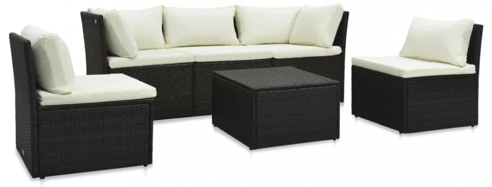 4 részes barna polyrattan kerti bútorszett párnával