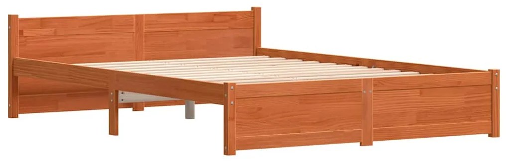 vidaXL Ágykeret fejtámlával Viaszbarna 160 x 200 cm Tömör fenyőfa
