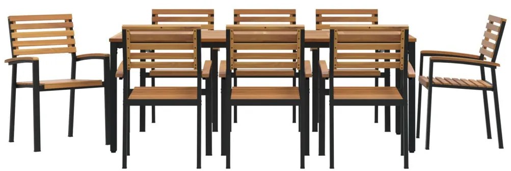9 Darabos Kerti Étkezőszett Szilárd Fa Akác és Fémből
