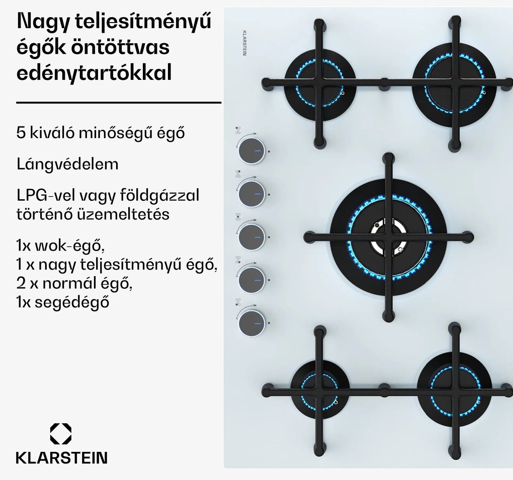 Klarstein Illuminosa 5 gáz főzőlap Üvegkerámia Sabaf égő 5 égővel