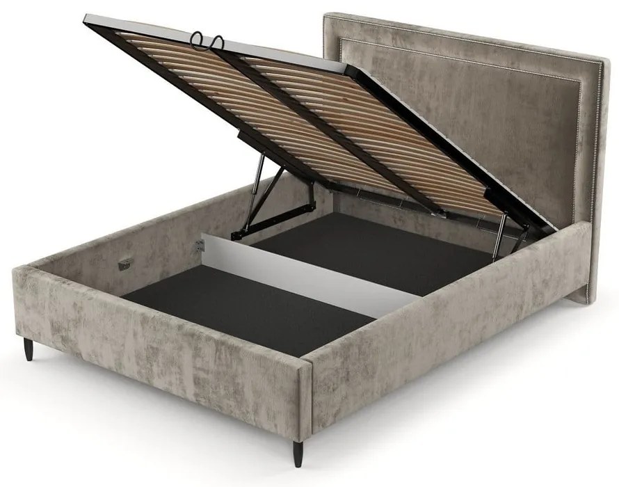 Bézs kárpitozott ágyneműtartós franciaágy ágyráccsal 140x200 cm Baleine – Maison de Rêve