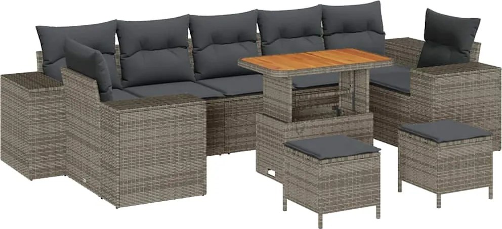 vidaXL Kerti Kanapé Szett 10 pcs Szürke polirattan