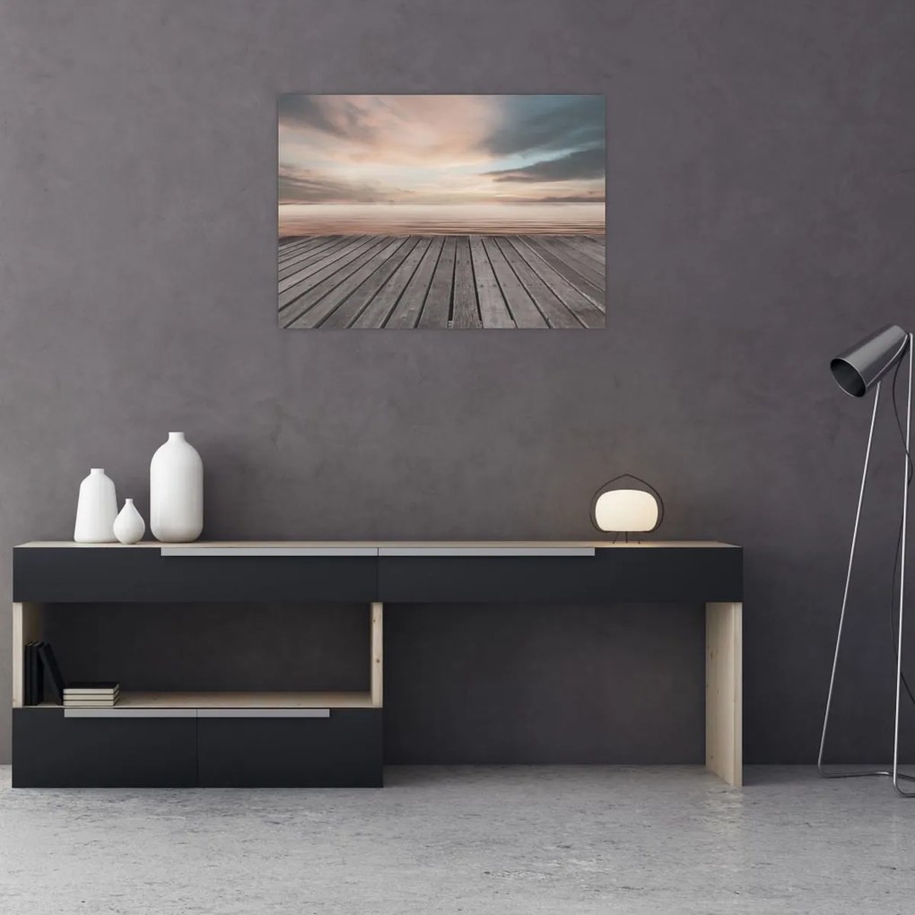 Üveg kép - Móló naplementében (70x50 cm)
