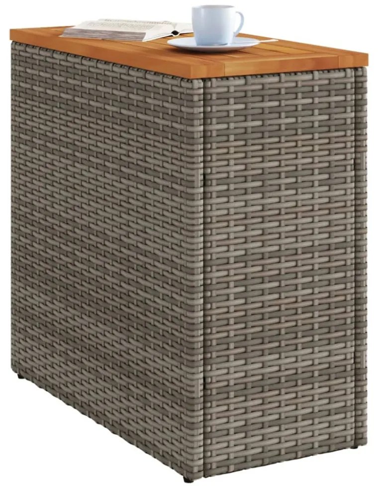 szürke polyrattan falapos kerti kisasztal 58 x 27,5 x 55 cm