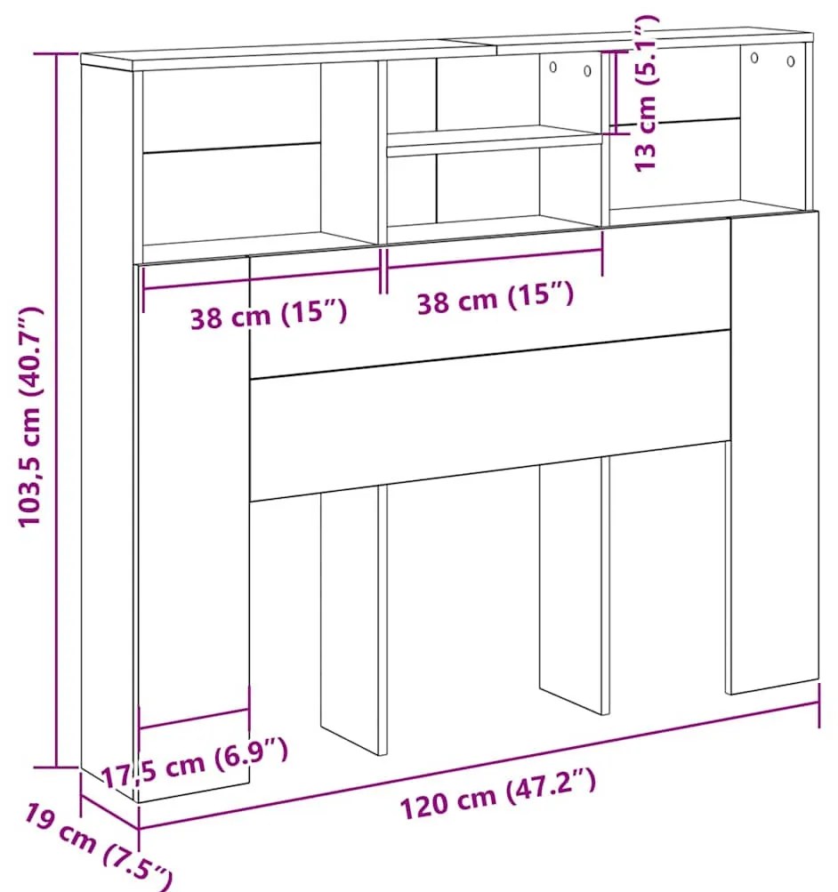 Fejhajtó szekrény Fekete tölgy 120 x 19 x 103.5 cm Műanyag Fa