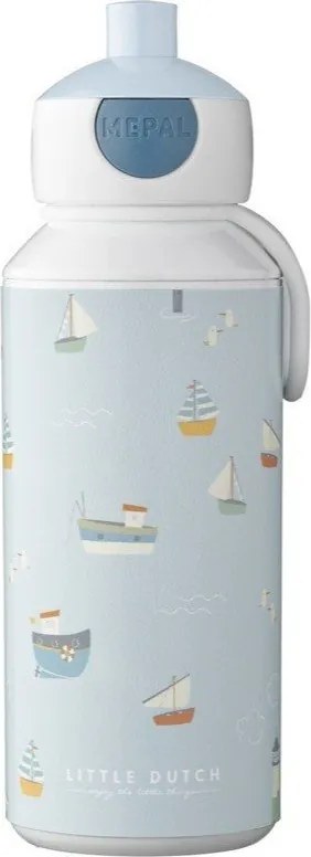 Fehér-világoskék műanyag gyerek ivópalack 400 ml Sailors Bay by Little Dutch – Mepal