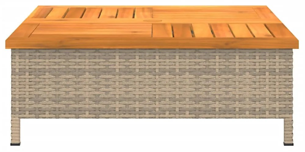 bézs polyrattan és akácfa kerti asztal 70 x 70 x 25 cm