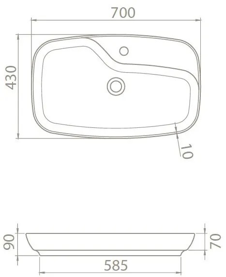 CeraStyle NOVA - PULTRA ültethető - Top Counter - porcelán mosdó - 70 x 43 cm