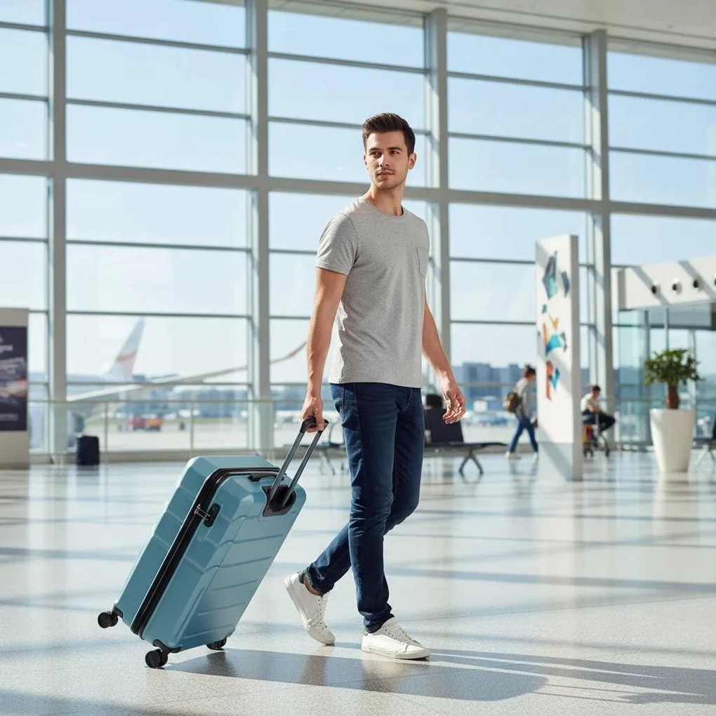 BONTOUR “SPINNER” közepes Duplakerekes Gurulós bőrönd, jégkék