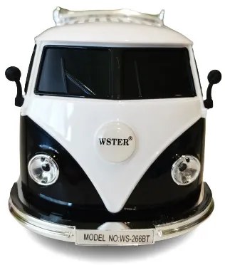 Volkswagen Transporter T1 alakú világító bluetooth hangszóró és rádió – villogó fényszórókkal és guruló kerekekkel – 21 cm