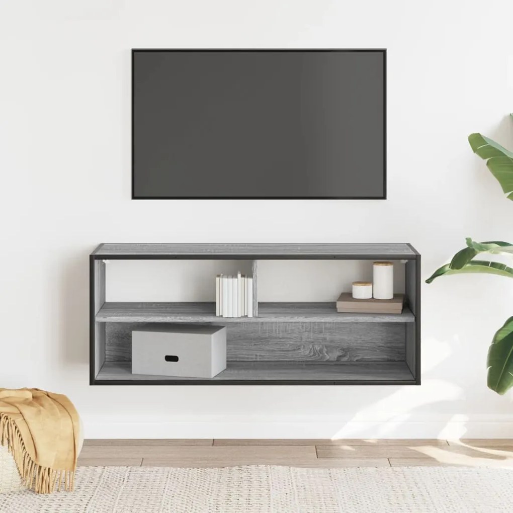 szürke sonoma színű szerelt fa és fém TV-szekrény 100x31x39,5cm