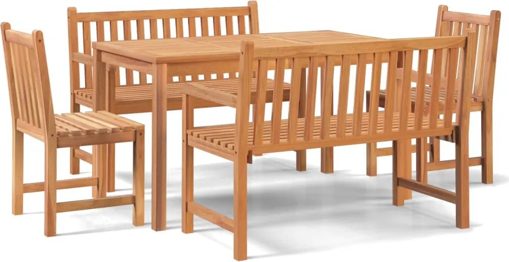 vidaXL 5 részes tömör tíkfa kerti étkezőgarnitúra