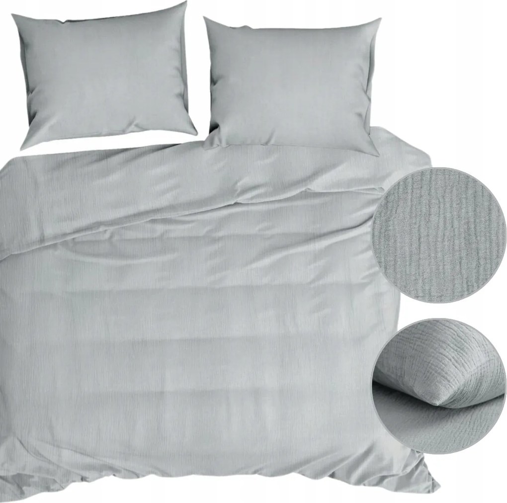 Muszlin Ágyneműhuzat Garnitúra ezüst 220X200 cm Pamut Muszlin Ágyneműhuzat Garnitúra