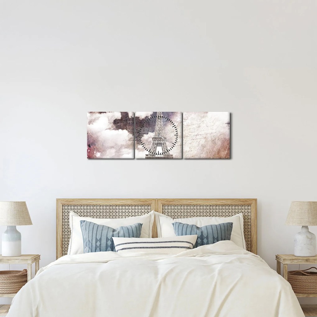 Kép - Eiffel-torony, Párizs, Franciaország (órával) (90x30 cm)