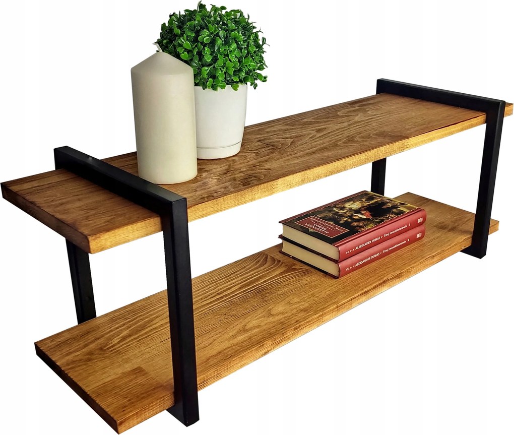 Fali Akasztós Polc Ipari Fém -120cm Loft Stílusú Fa