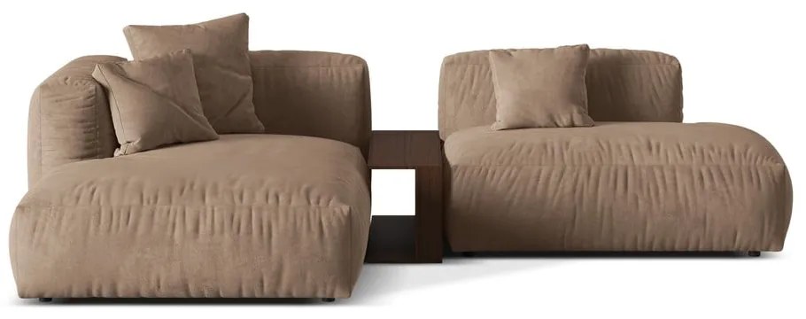 Világosbarna bársony moduláris sarokkanapé (bal oldali-heverő résszel) Martina – Micadoni