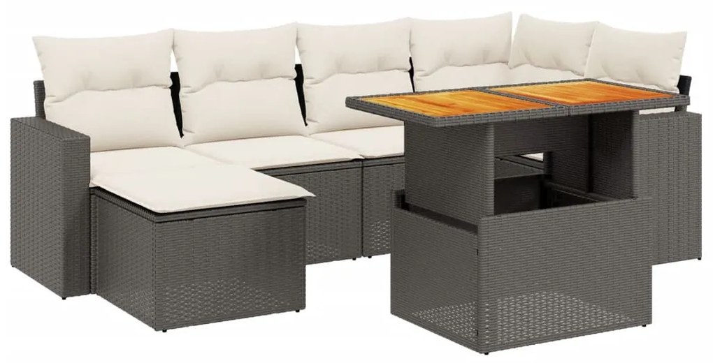7 részes fekete polyrattan kerti ülőgarnitúra párnával