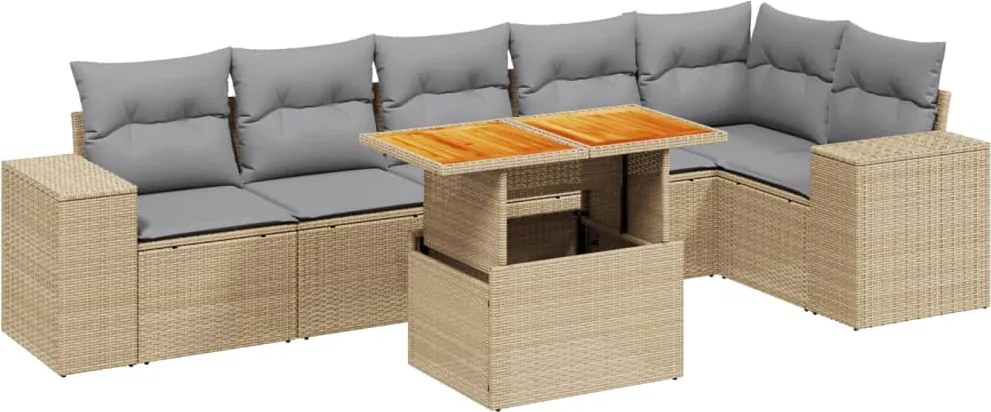 vidaXL 7 részes bézs polyrattan kerti ülőgarnitúra párnákkal
