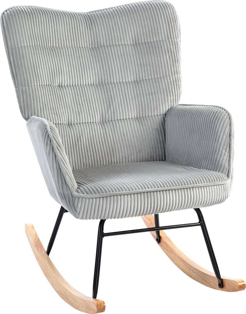 HOMCOM hintaszék kordkárpittal, párnázott karfás fotel bükkfa hintalécekkel, max. 120 kg, világosszürke | Aosom